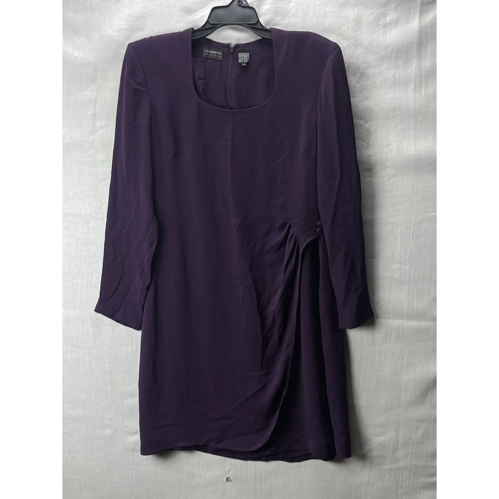 Liz Claiborne Womens Size 14 Plum Purple Draped Sheath Dress Long Sleeve